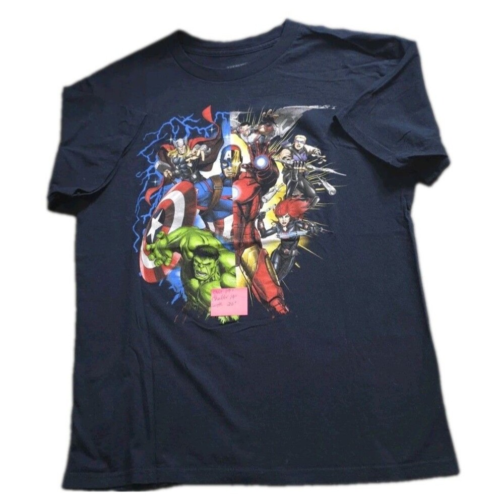 Marvel Avengers Graphic T-Shirt Navy Iron Man Hulk Thor Captain America Boys XL